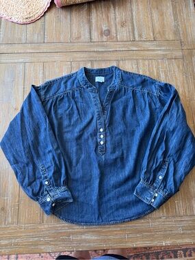 Time and Tru Dark Blue Denim Henley Blouse
